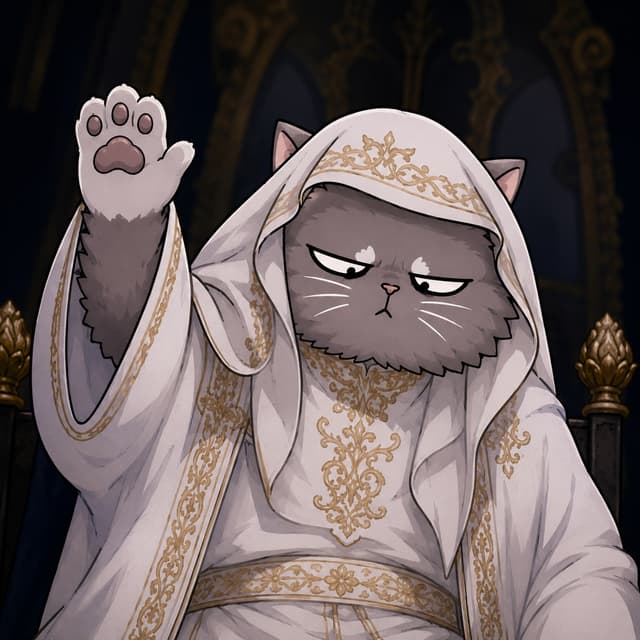 Wonton dressed as pope on a throne