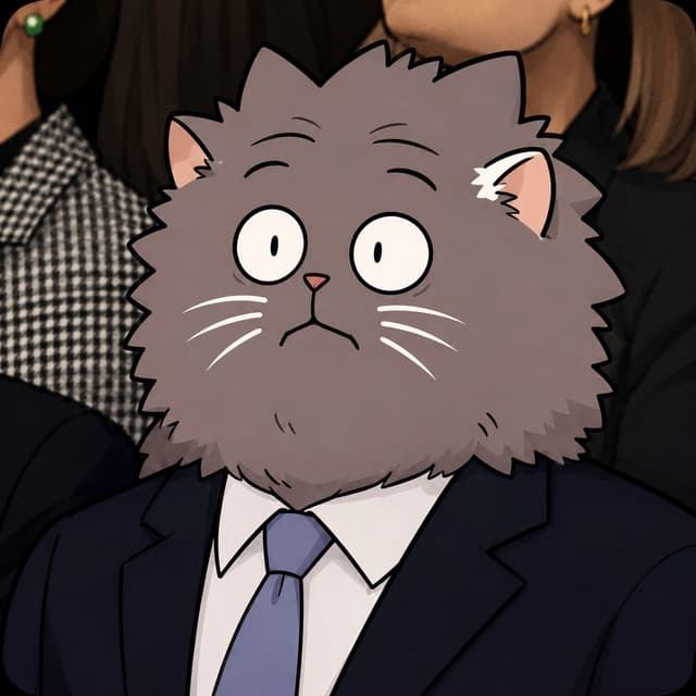 Wonton in a suit looking shocked
